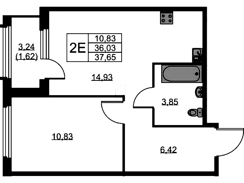 1-комнатная квартира 37.65 м², 5/15 эт., ЖК «GloraX Парголово»